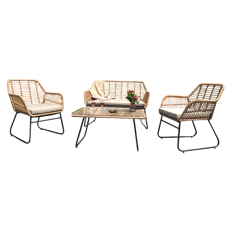 Set tavolo e sedia casual da giardino in vimini rattan a 4 posti, composto da 4 pezzi