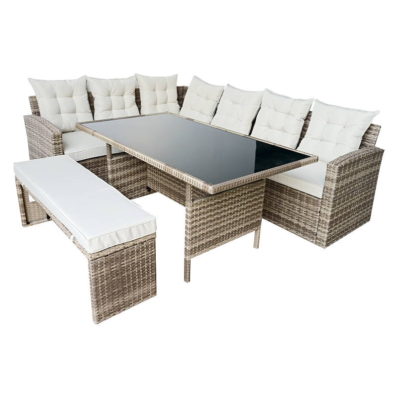 Set di 4 divani con tavolo lungo da patio multiposto in rattan